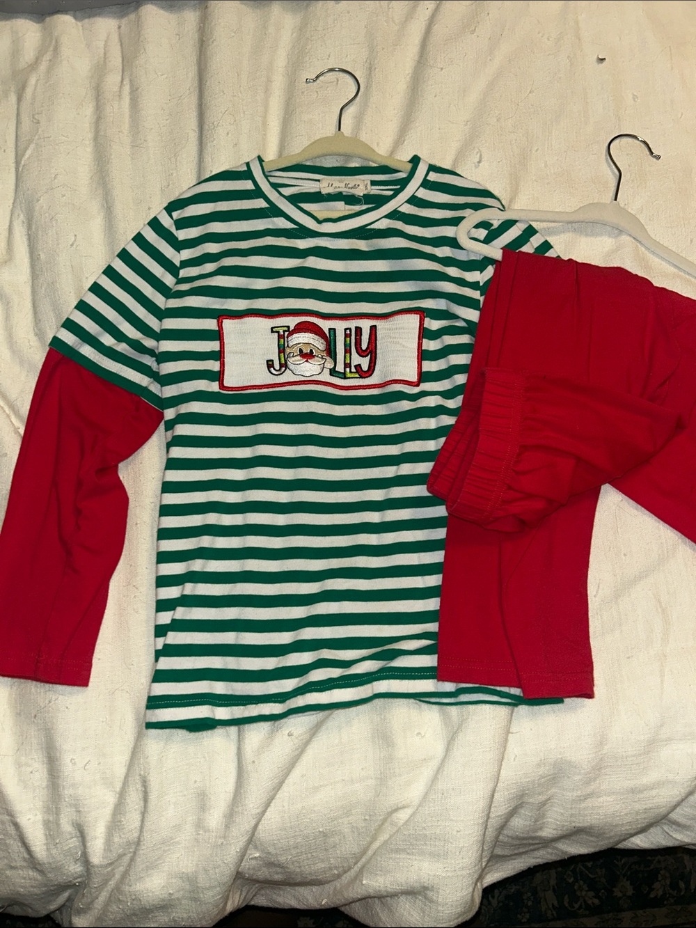Kids Holiday 'Jolly' Green & Red Striped Matching Set